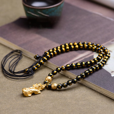 Feng Shui Black Obsidian Wealth Necklace YourSoulPlace.com